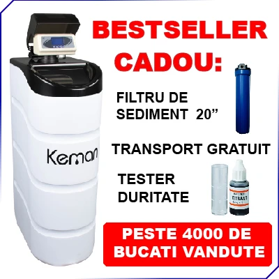 Dedurizator apa KEMAN 4-7 persoane, TKS 25 litri, volumetric, ora de regenerare setabila, CADOU: Filtru sediment + Tester Duritate (NOU)