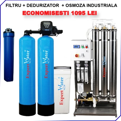 Pachet Osmoza 1000 l/h+ Dedurizator 100 duplex Clack + Filtru pentru SPALATORIE AUTO cu 7-8 piste SELF