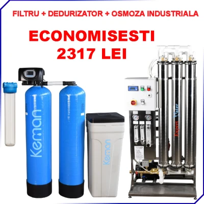 Pachet Osmoza 1000 l/h+ Dedurizator 100 l duplex KEMAN + Filtru pentru SPALATORIE AUTO cu 7-8 piste SELF