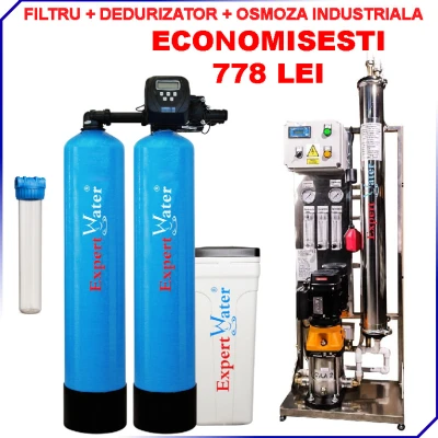 Pachet Osmoza 250 l/h + Dedurizator duplex 35l Clack+ Filtru pentru SPALATORIE AUTO cu 1-2 piste SELF