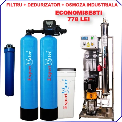 Pachet Osmoza 250 l/h + Dedurizator duplex 35l Clack+ Filtru pentru SPALATORIE AUTO cu 1-2 piste SELF