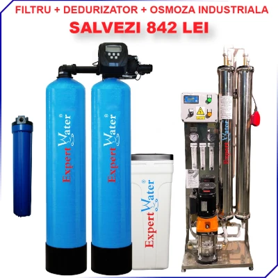 Pachet Osmoza 500 l/h+ Dedurizator 50 duplex Clack+ Filtru pentru SPALATORIE AUTO cu 3-4 piste SELF
