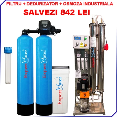Pachet Osmoza 500 l/h+ Dedurizator 50 duplex Clack+ Filtru pentru SPALATORIE AUTO cu 3-4 piste SELF