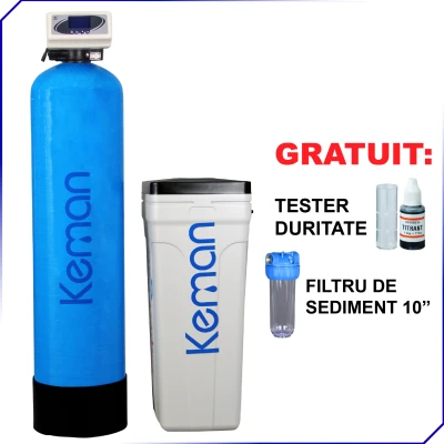 Dedurizator apa KEMAN, TKS 35 l, volumetric, ora de regenerare setabila, CADOU: Filtru sediment + Tester Duritate