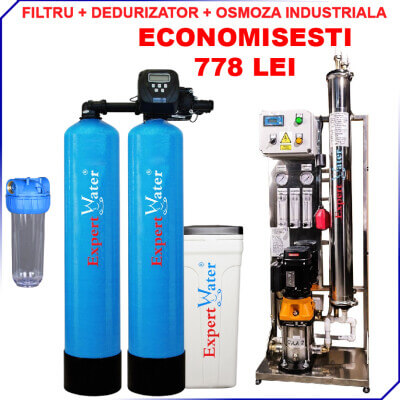 Pachet Osmoza 250 l/h + Dedurizator duplex 35l Clack+ Filtru pentru SPALATORIE AUTO cu 1-2 piste SELF