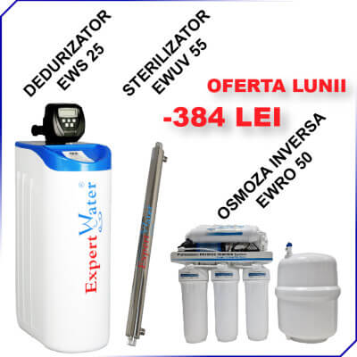 NOU! PRET MIC Pachet Dedurizator apa EWS 25, Sterilizator EWUV 55, Sistem Osmoza Inversa EWRO 50