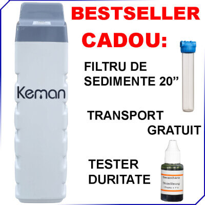 Dedurizator apa KEMAN 4-7 persoane, TKS 25 litri, volumetric, ora de regenerare setabila, CADOU: Filtru sediment + Tester Duritate (NOU)
