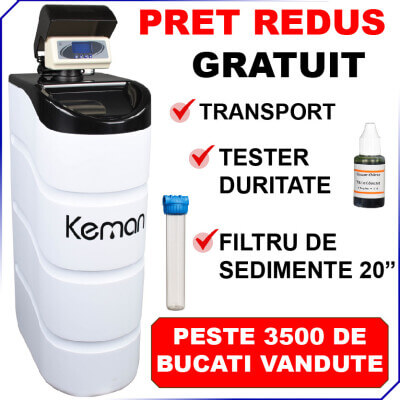 Dedurizator apa KEMAN 5-9  persoane, TKS 30 l, volumetric, ora de regenerare setabila, CADOU: Filtru sediment + Tester Duritate (NOU)