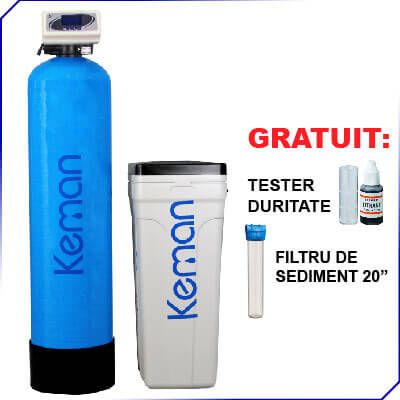 Dedurizator apa KEMAN, TKS 50 l, volumetric, ora de regenerare setabila, CADOU: Filtru sediment + Tester Duritate