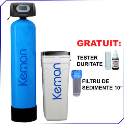 Dedurizator apa KEMAN, TKS 160 l, volumetric, ora de regenerare setabila, CADOU: Filtru sediment + Tester Duritate