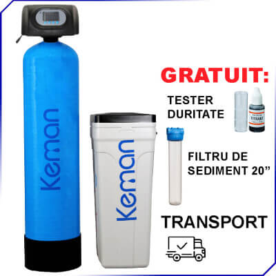 Dedurizator apa KEMAN, TKS 120 l, volumetric, ora de regenerare setabila, CADOU: Filtru sediment + Tester Duritate